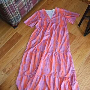 Vibrant Pink and Orange Maxi Dress
